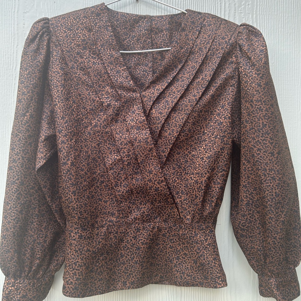 Vintage NICOLA Brown Puff Sleeve Asymmetrical Blouse